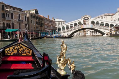 A view from gondola during the ride through the canals of Venice