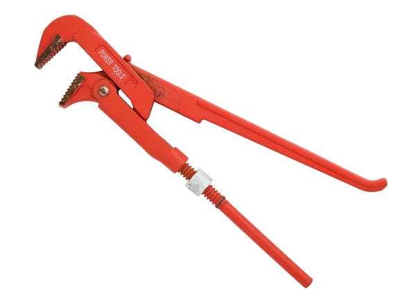 Old red wrench isolated on a white with clipping path — Stock Photo, Image