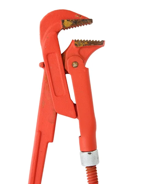 Old red wrench isolated on a white with clipping path — Stock Photo, Image