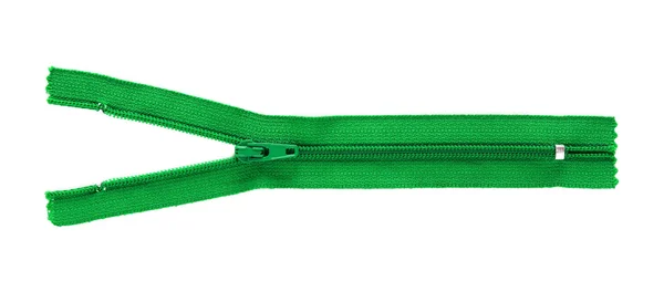 Green zipper isolated on white — Stock Photo, Image