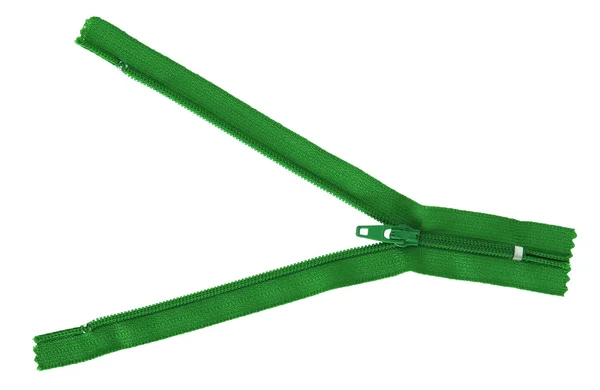 クリッピング パスを白で隔離される緑のジッパー — ストック写真