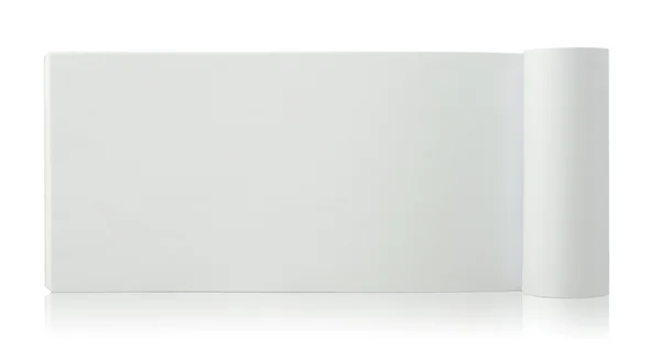 Bloco de notas em branco sobre refletir piso e fundo branco — Fotografia de Stock