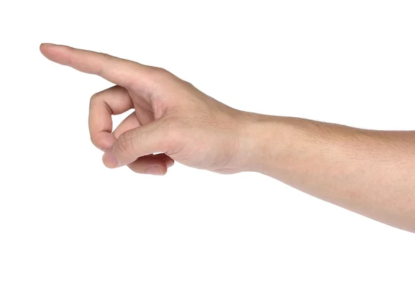 Mão apontando tocar ou pressionando isolado no fundo branco — Fotografia de Stock