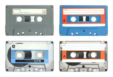 Set of cassette tape isolated on white with clipping path clipart