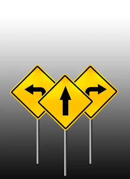 Signs straight, turn left, turn right — Stock Photo, Image