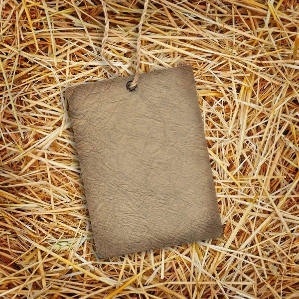Fundo de textura de palha com etiqueta de papelão — Fotografia de Stock