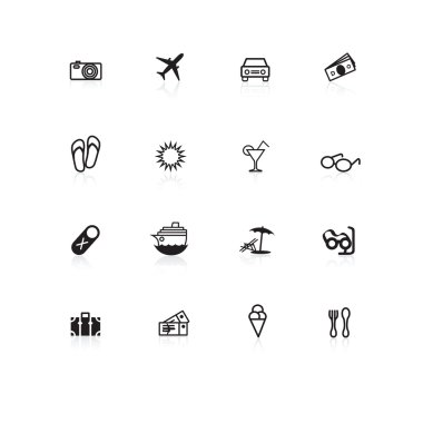 Travel icons black with reflections clipart