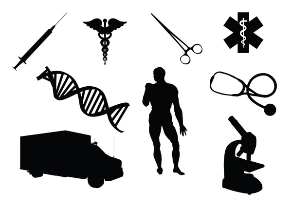 Medical equipment and related signs silhouettes — Stock Photo, Image