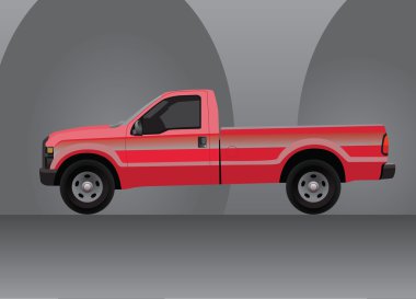 Red pick-up truck with grey background clipart