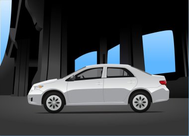 City car with urban background clipart