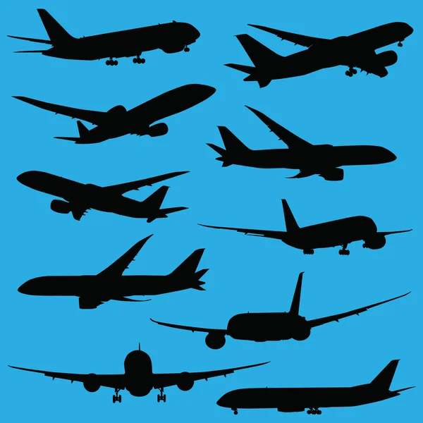 Airplanes silhouettes part 2 — Stock Vector