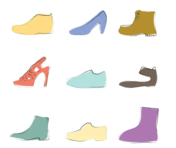 芸術的なパステル カラーの靴セット — ストックベクタ