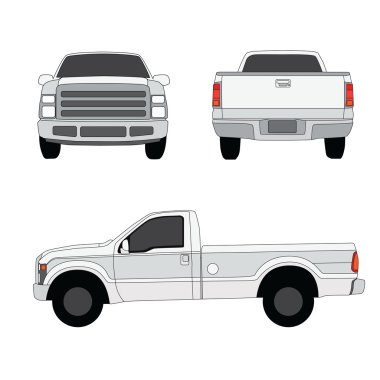 Pick-up truck three sides view vector illustration clipart