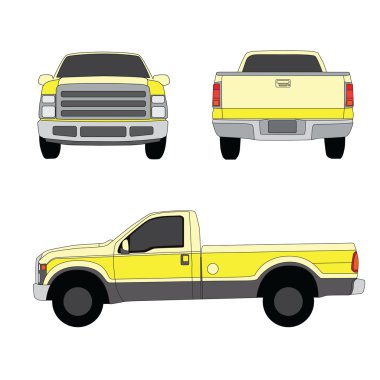 Pick-up truck yellow three sides view vector illustration clipart