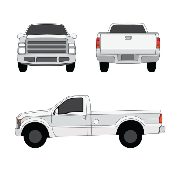 ピックアップ トラックの 3 つの側面を見るベクトル イラスト — ストックベクタ