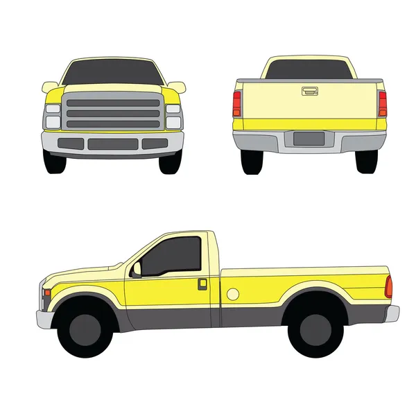 Pick-up truck yellow three sides view vector illustration — Stock Vector