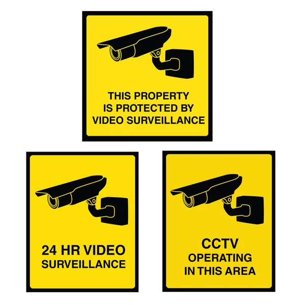 Signo de cámara de videovigilancia negro y amarillo — Archivo Imágenes Vectoriales