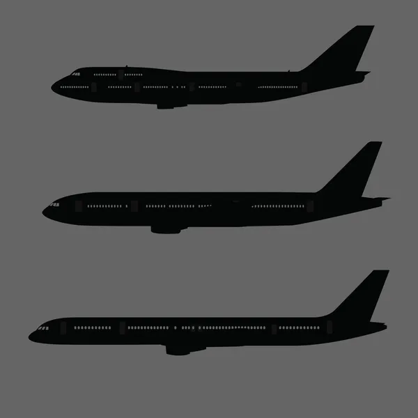 Boční pohled na siluety letadel — Stockový vektor