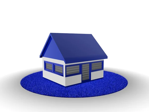 3d casa su erba blu — Foto Stock