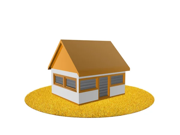 3d home on orange grass — Stock Photo, Image