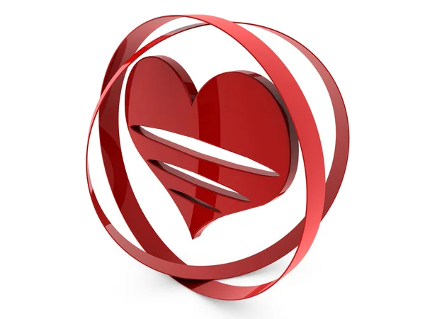 Красное сердце с кольцами — стоковое фото