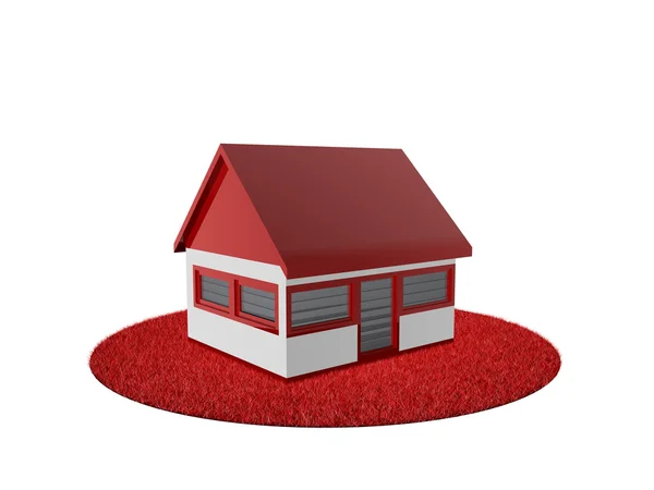 3D domu na czerwona trawa — Zdjęcie stockowe