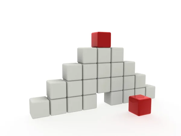 Cube rouge en rangées cubes blancs — Photo