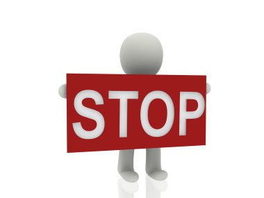 3d person with stop banner clipart