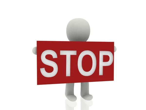 3d person with stop banner — Stock Photo, Image