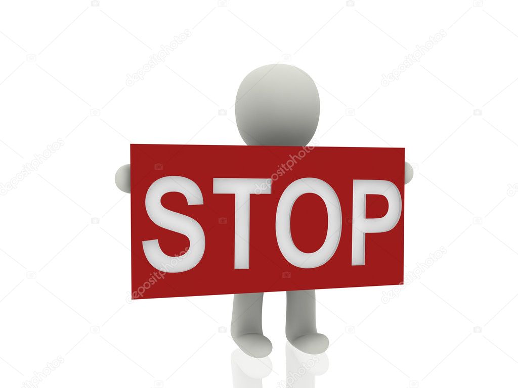 3d person with stop banner