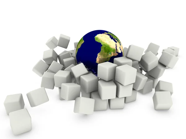 World globe on cubes — Stock Photo, Image
