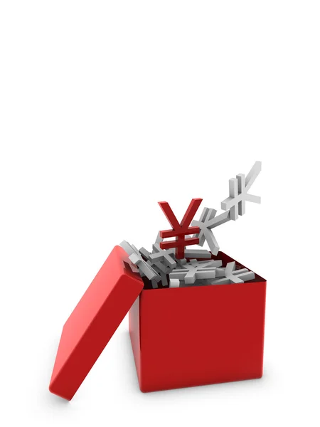 Kırmızı kutu üzerinde Yen — Stok fotoğraf