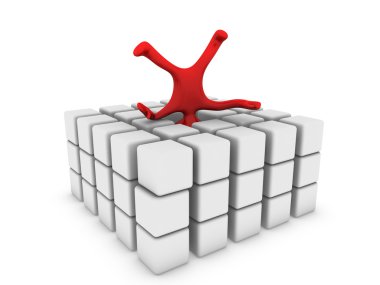 Red man on cubes clipart