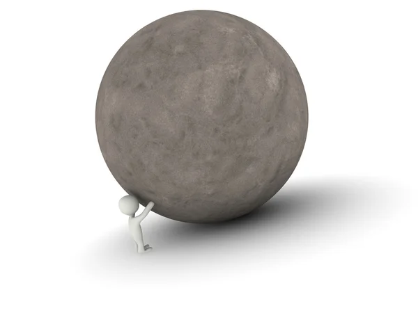 Muž tlačí velké kamenná koule — Stock fotografie