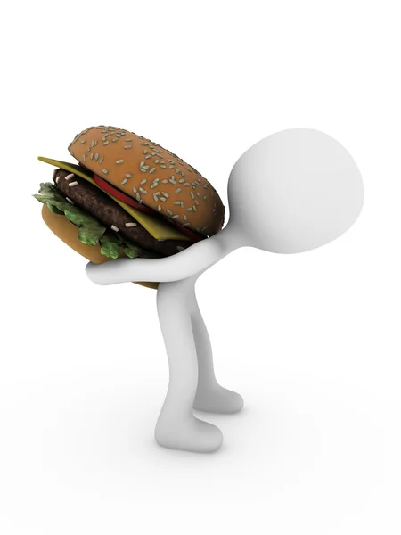 3d человек нести гамбургер — стоковое фото