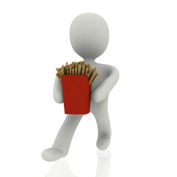 3d person with pomes frites — Stock Photo, Image