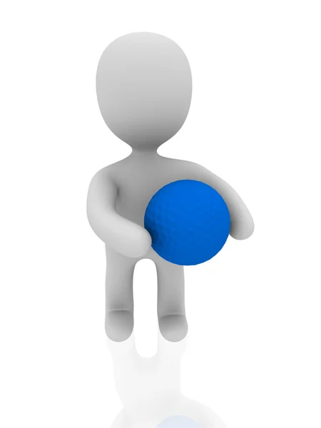 3D людина з блакитним м'ячем для гольфу — стокове фото