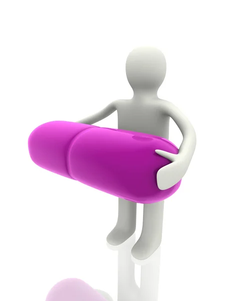 3d person, carrying the pink pill — Stock Photo, Image