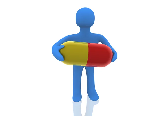 3d figure, carrying the big pill — Stockfoto