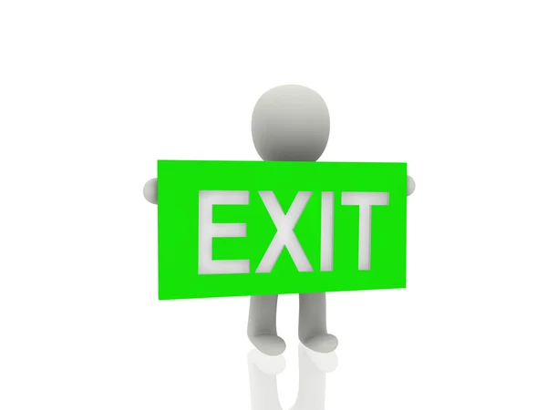 3D person med exit banner — Stockfoto