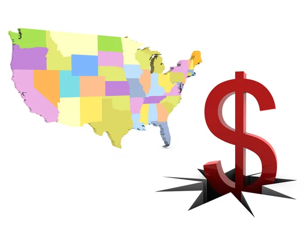 Símbolo do dólar com mapa americano — Fotografia de Stock