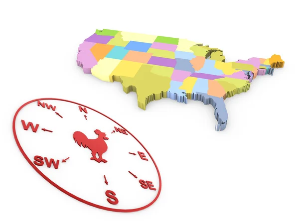 3D Navigationskompass und US-Karte — Stockfoto