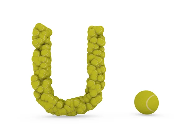 Písmeno u využít tenisový míček — Stock fotografie