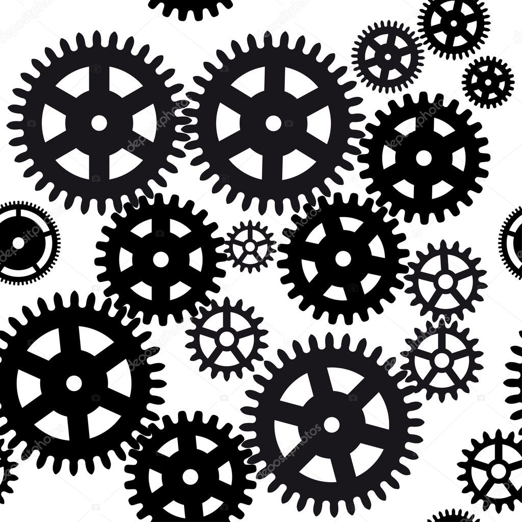 Seamless gear and cogwheel background on black background
