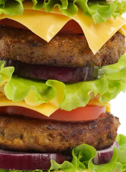 Leckere Doppel-Cheeseburger aus nächster Nähe — Stockfoto