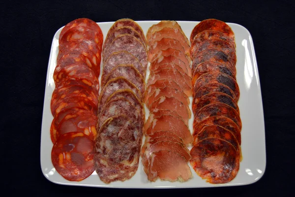 Varied sausage tray — Stock Photo, Image