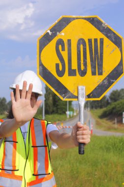 Flag Person with Slow Sign clipart