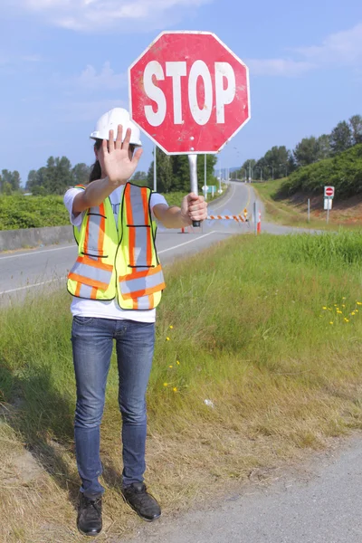 Traffic Controller Stopping Traffic — Stock Photo, Image