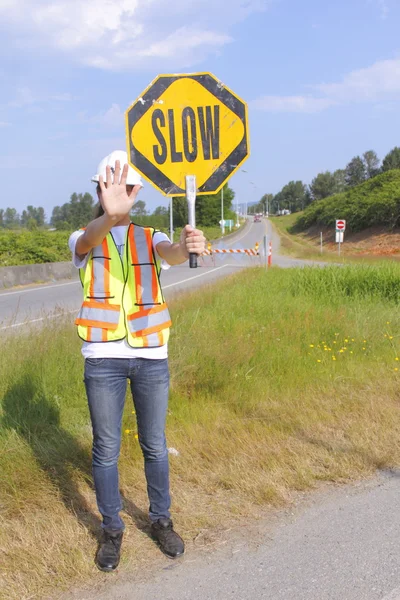 Traffic Controller Slowing Traffic — Stock Photo, Image