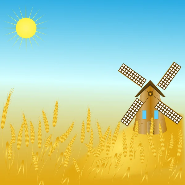 有风车的农村景观 — 图库矢量图片